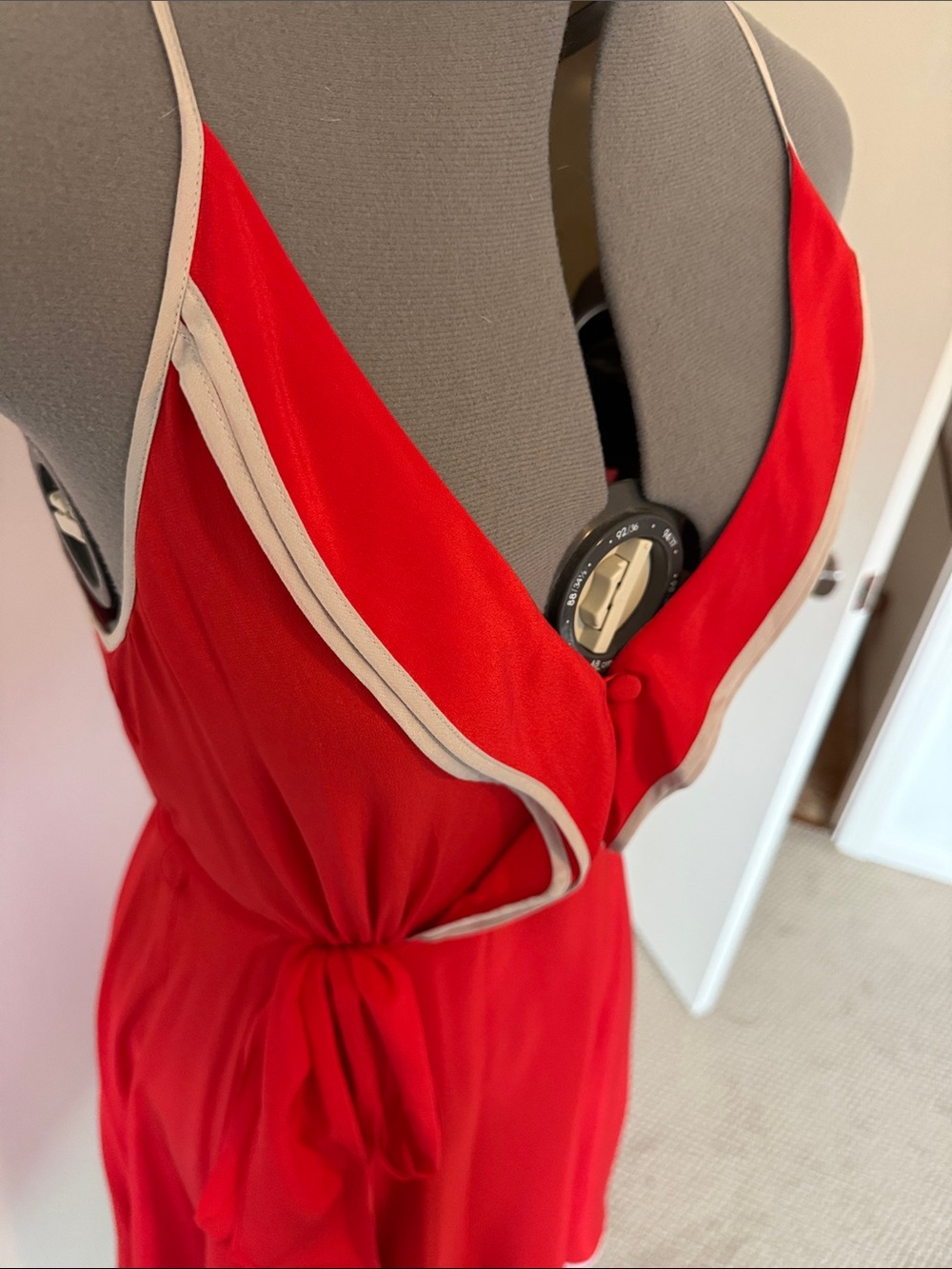 Anthropologie silk Red Mini Dress with Contrast Trim - Picture 5 of 11